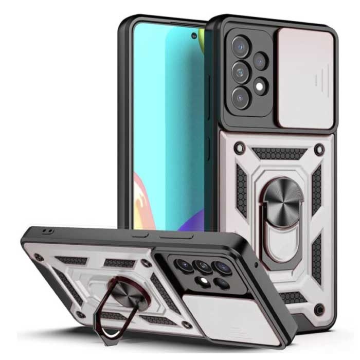 Samsung Galaxy S21 Ultra - Pancerne etui z podpórką i ochroną aparatu - Etui Pop Grip Cover Silver