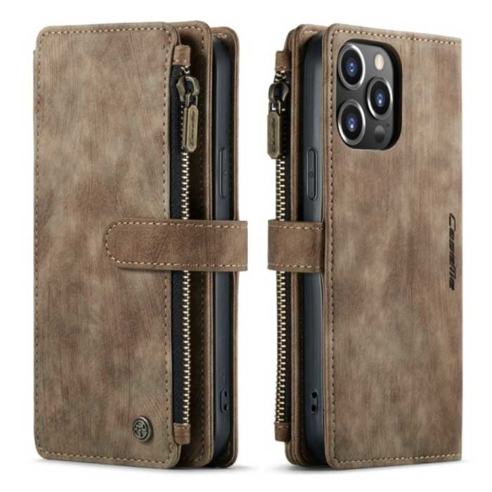 Skórzany portfel z klapką iPhone X - pokrowiec na portfel Case brązowy