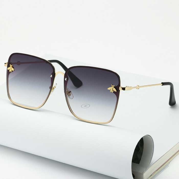 Lunettes de soleil carrées sans monture surdimensionnées - Lunettes At Emblem UV400 pour femmes noir et blanc