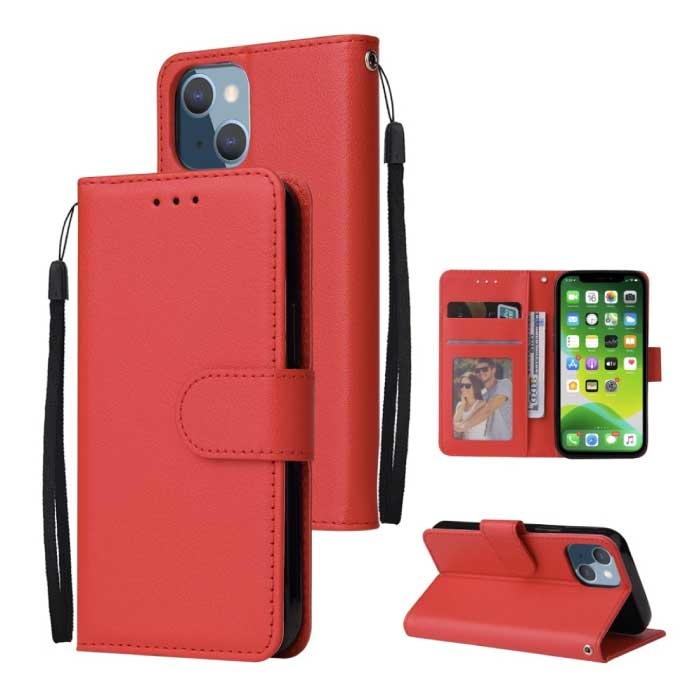 iPhone 13 Pro Max Etui z Klapką Portfel Skóra PU - Etui z Portfelem Czerwone
