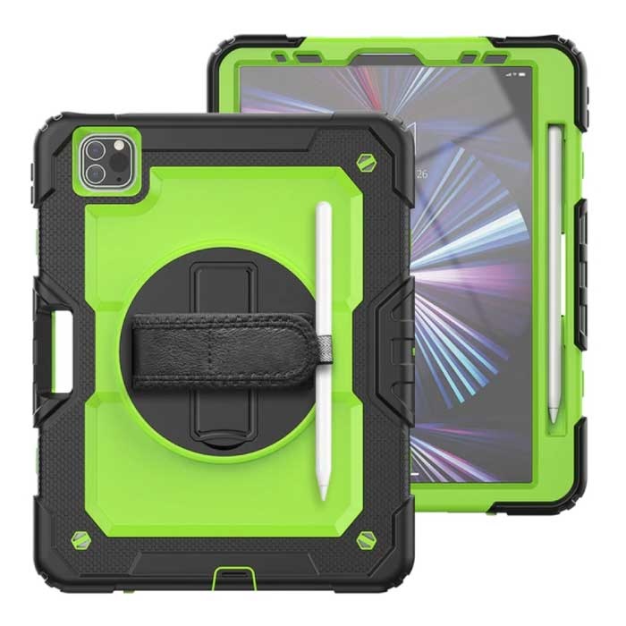 Coque Armor pour iPad Air 5 avec béquille/dragonne/porte-stylo - Coque robuste vert