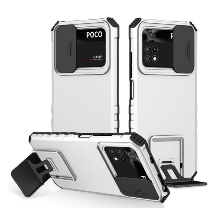 Xiaomi Poco X3 Pro - Etui z Podpórką z Suwakiem na Aparat - Pokrowiec Biały