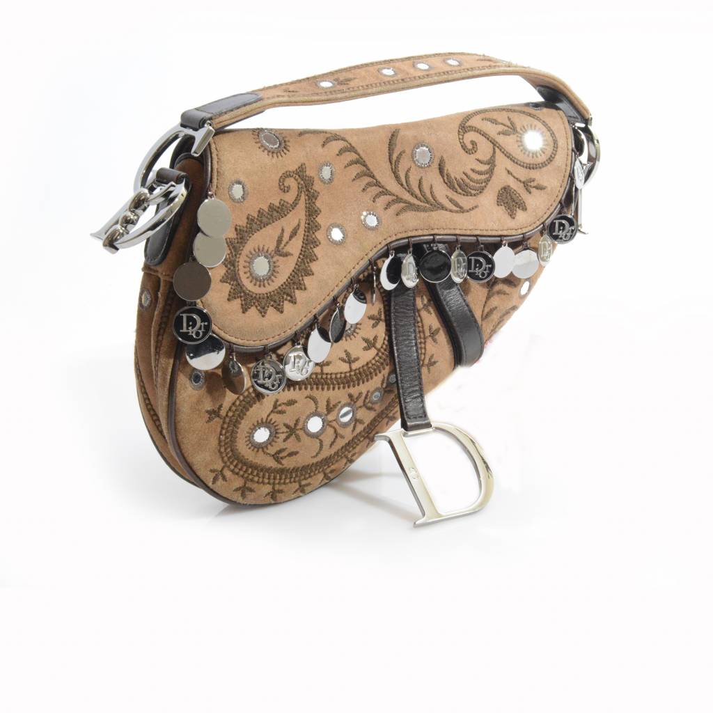 Dior Brown Suede Saddle Bag With Coins Unique Designer Pieces Dior Brown Suede Saddle Bag With Coins