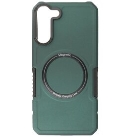 Hoesje Geschikt voor de Samsung Galaxy S22 Plus - Schokbestendige Telefoonhoesje Geschikt voor MagSafe - Donker Groen