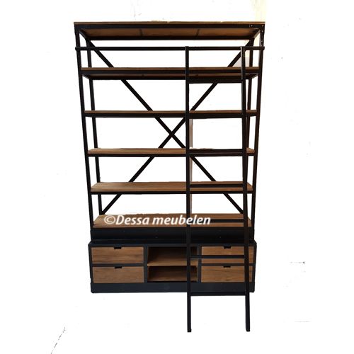 Boekenkast Bien met ladder | Dessa meubelen, de teak speciaalzaak! Boekenkast Bien met ladder | Dessa meubelen, de teak speciaalzaak!