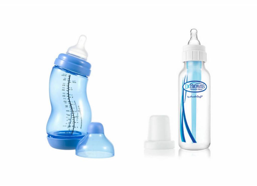 Babyflessen en flesspenen van merken zoals Dr Brown's, NUK en Difrax.