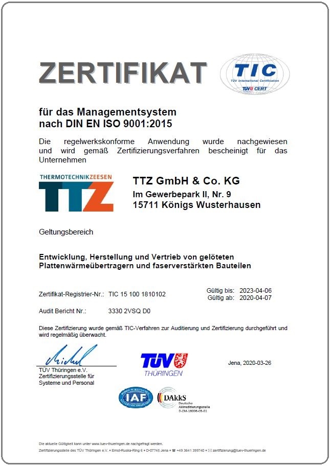 Qualitätsmanagement Zertifikat nach ISO 9001:2015
