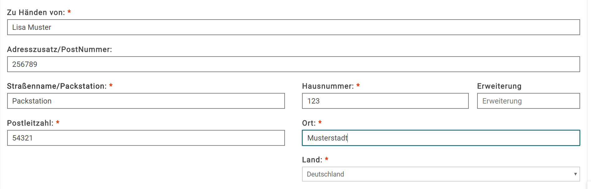 Adresseingabe DHL Packstation