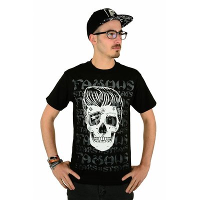 Famous Stars and Straps Pompadour Skull T-Shirt Black