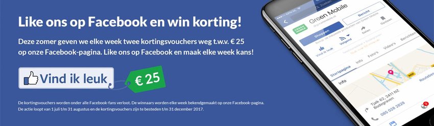 Like Green Mobile op Facebook en win korting Like Green Mobile op Facebook en win korting
