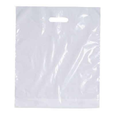 LDPE-Kunststoff-Tragetaschen, Format: 370 x 440 + 40 mm (B x H + Falte), 45 my Stärke, weiß eingefärbt, unbedruckt, mit Griffverstärkung