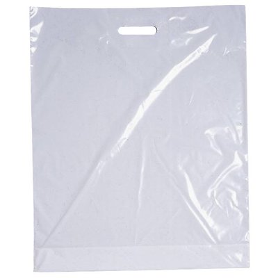 LDPE-Kunststoff-Tragetaschen, Format: 700 x 500 + 50 mm (B x H + Falte), 50 my Stärke, weiß eingefärbt, unbedruckt, mit Griffverstärkung
