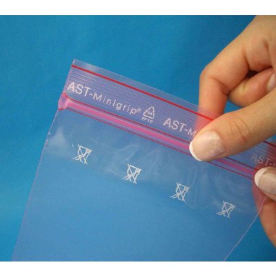 Antistatik-Druckverschlußbeutel, Format: 70 x 100 mm (B x H bis zum Verschluß), 80 my Stärke, rosa-transparent
