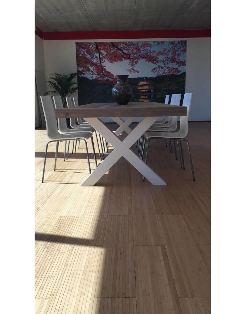 Eetkamertafel 100 cm breed tot 300 cm lang met houten X poten - R De ... Eetkamertafel 100 cm breed tot 300 cm lang met houten X poten - R De ...