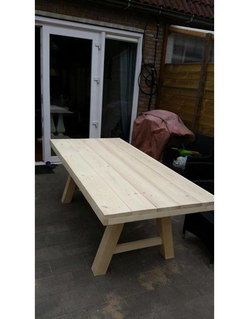 Tuintafel 70 cm breed tot 300 cm lang met houten A poten R De B