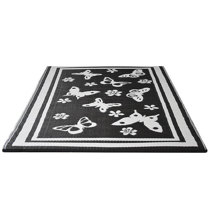 HOMESCAPES Luxe rond buitentapijt, omkeerbaar en naadloos, tuintapijt voor terrassen waterdicht - 100% gerecycled plastic - picknick camping achtertuin grijs en geel binnen- en buiten tapijtmat, 180