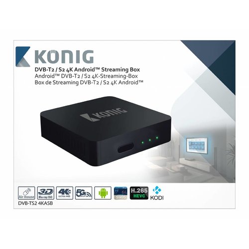 König König 4K DVB-T2 / DVB-S2 Android Streaming Box met Fly Mouse König König 4K DVB-T2 / DVB-S2 Android Streaming Box met Fly Mouse