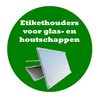 Etikethouders glas- en houtschappen