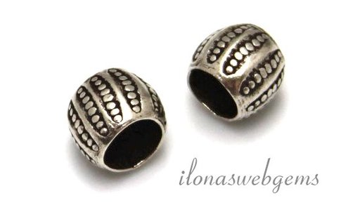Sterling zilveren Hill Tribe kraal met groot rijggat ca. 8x7mm