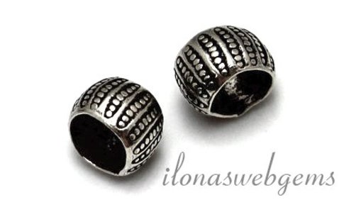 Sterling zilveren Hill Tribe kraal met groot rijggat ca. 10x6.5mm