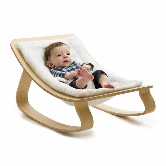 charlie crane bouncer / baby rocker levo beech with gentle white cushion