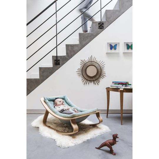 charlie crane bouncer / baby rocker levo beech with aruba blue cushion