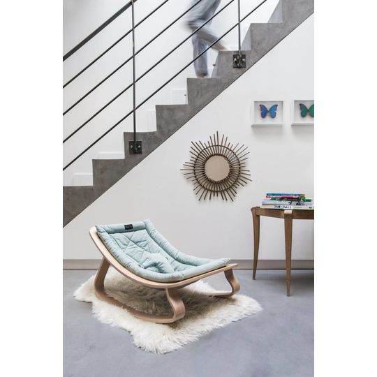 charlie crane bouncer / baby rocker levo beech with aruba blue cushion