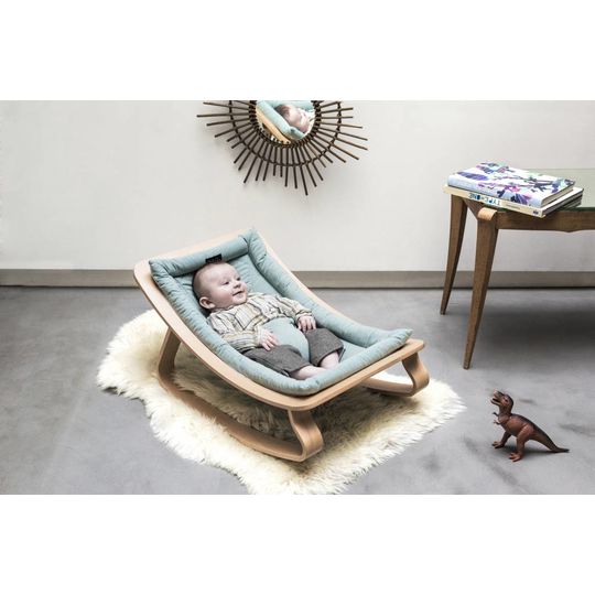 charlie crane bouncer / baby rocker levo beech with aruba blue cushion