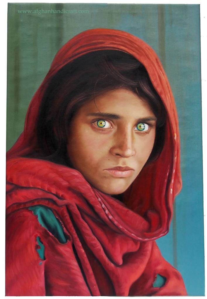 Sharbat Gula Afghan Mädchen portrait Ölbild Leinwand ...