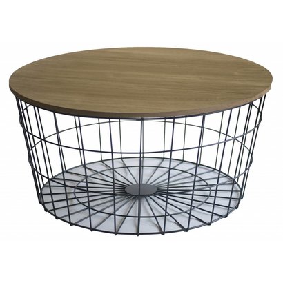 Rond Metalen Basket Bijzetafel met Houten Blad - Small
