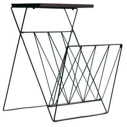 Metalen Bijzettafel met Houten Blad en Magazinerek