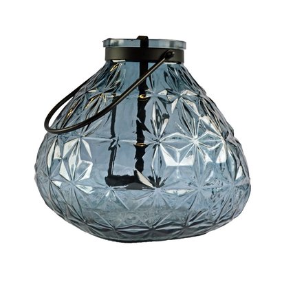 Windlicht van Glas met Hanger en Waxinelichthouder - Blauw