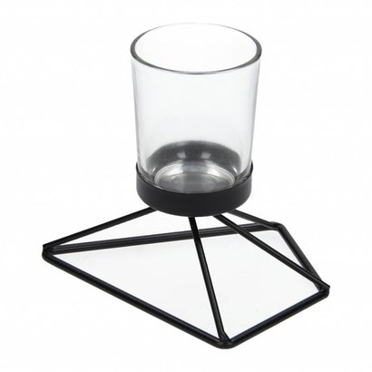 Waxinelichthouder van Glas met Zwart Metalen voet