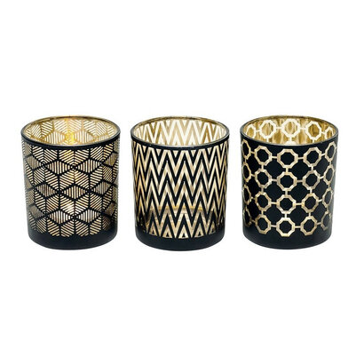Waxinelichthouder van Glas Goud met Zwart - set van 3