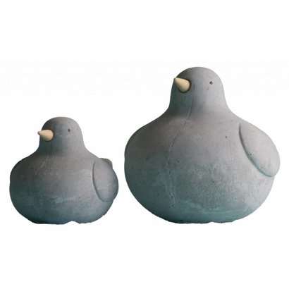 Betonnen vogels met Houten Snavels - set van 2