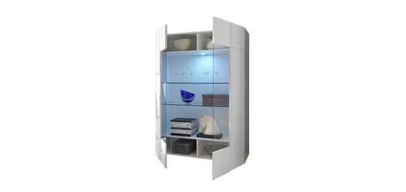 Dama Vitrinekast HG Wit + LED blauw Benvenuto Design Dama Vitrinekast HG Wit + LED blauw