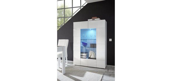 Dama Vitrinekast HG Wit + LED blauw Benvenuto Design Dama Vitrinekast HG Wit + LED blauw