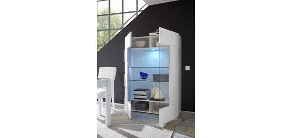 Dama Vitrinekast HG Wit + LED blauw Benvenuto Design Dama Vitrinekast HG Wit + LED blauw