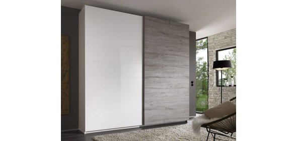 Italo Schuifdeurkast Grijs Eiken 240 cm. Benvenuto Design Italo Schuifdeurkast Grijs Eiken 240 cm.