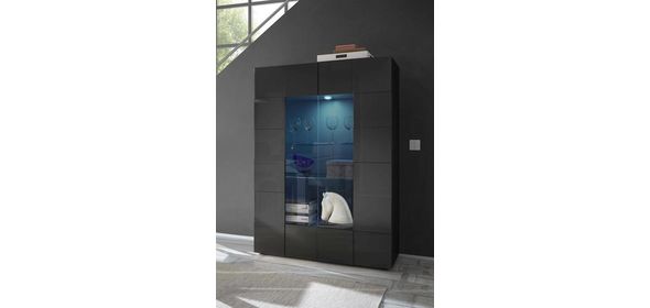 Dama Vitrinekast HG Antraciet + LED blauw Benvenuto Design Dama Vitrinekast HG Antraciet + LED blauw