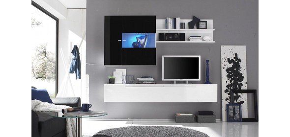 Mauro TV Wandmeubel HG Wit/Zwart Benvenuto Design Mauro TV Wandmeubel HG Wit/Zwart