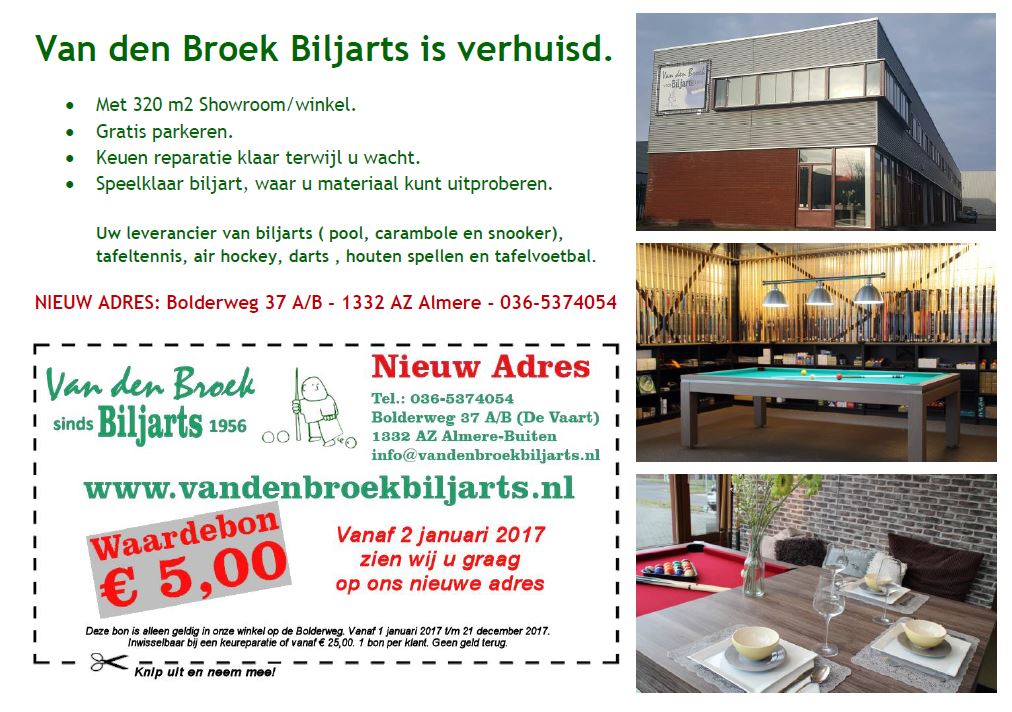 Biljartwinkel van den Broek Biljarts
