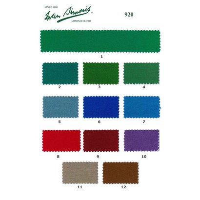 Biljartlaken Pool table cloth Simonis 920 various colors. per 10 cm 165 cm wide