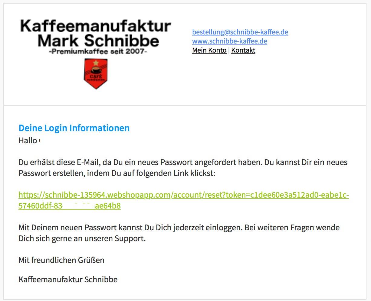 Bestandskunden neues Passwort zusenden !!