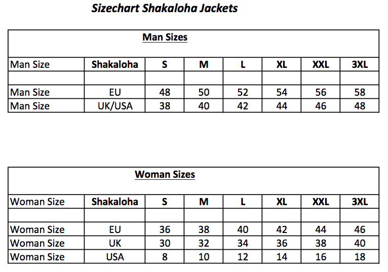 International Jacket Size Chart