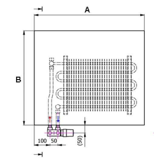 Connection options of designer radiator with coloured glass: