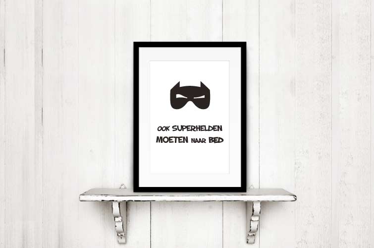 poster kinderkamer superhelden moeten ook naar bed