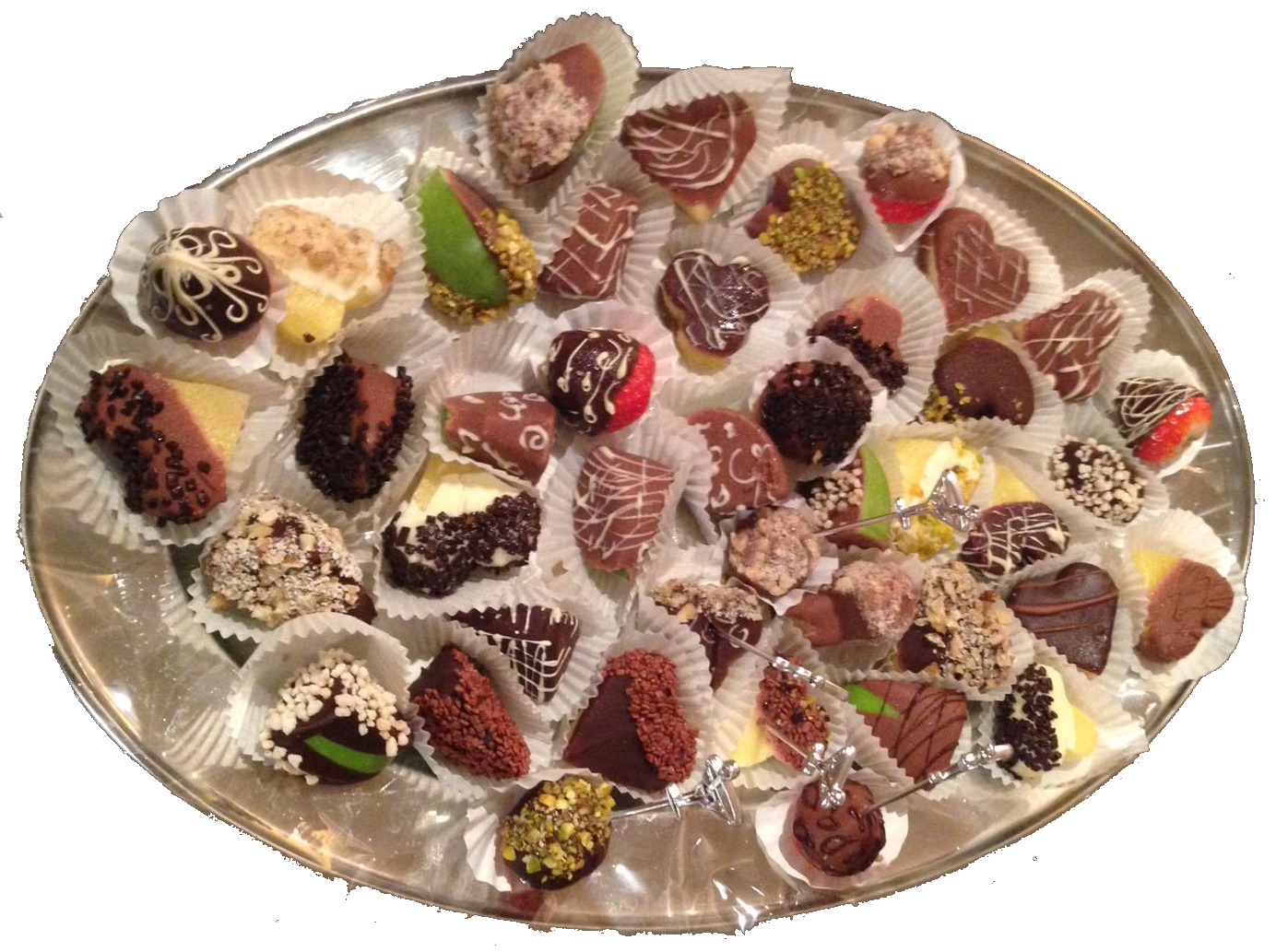 Platte mit Obst im Schokolade