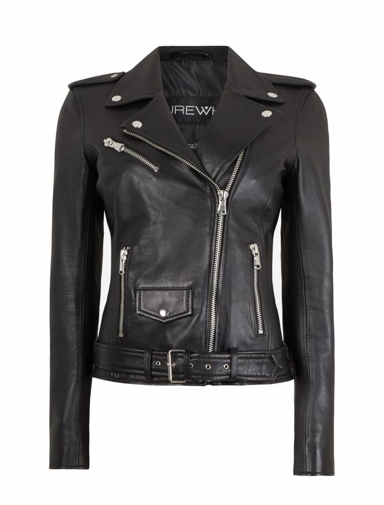 Purewhite Womens Leather Biker Jacket Black Purewhite Womens Leather Biker Jacket Black