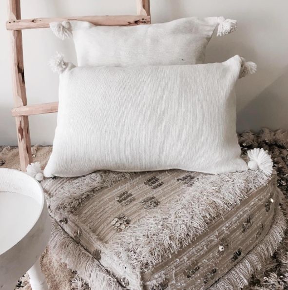 Moroccan Pom Pillow White Of 100 Cotton Riadlifestyle Riadlifestyle Pom Cushion White